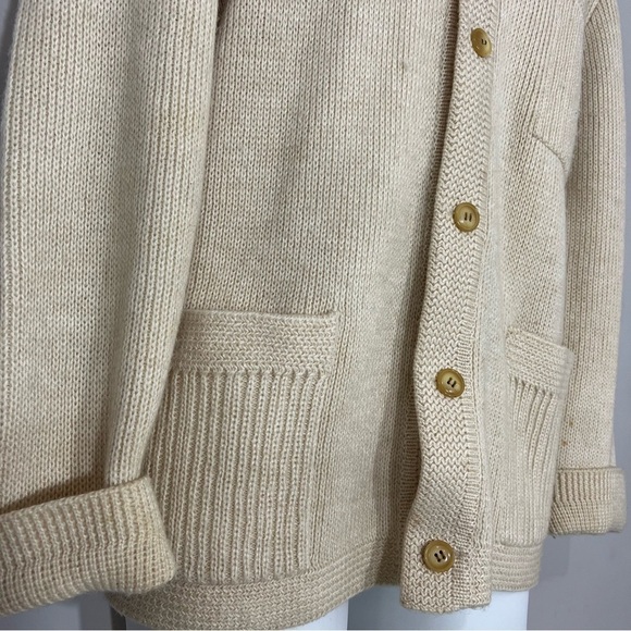 Vintage Lucano Beige Wool Mens Chunky Knit Cardigan Sweater XL Old Money Neutral - Picture 13 of 17